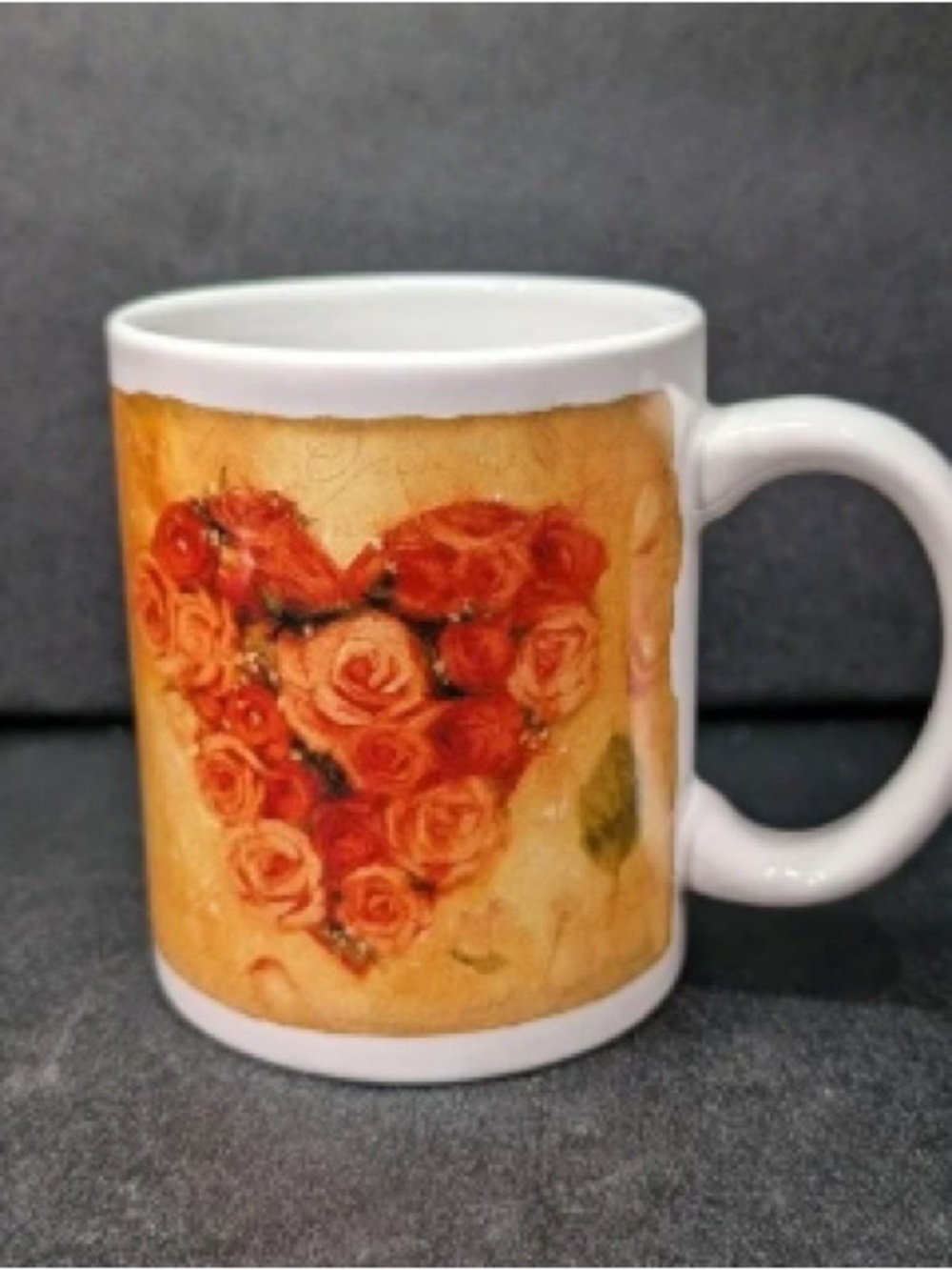 Ceramic Mug with Red Rose Heart Design in Cream